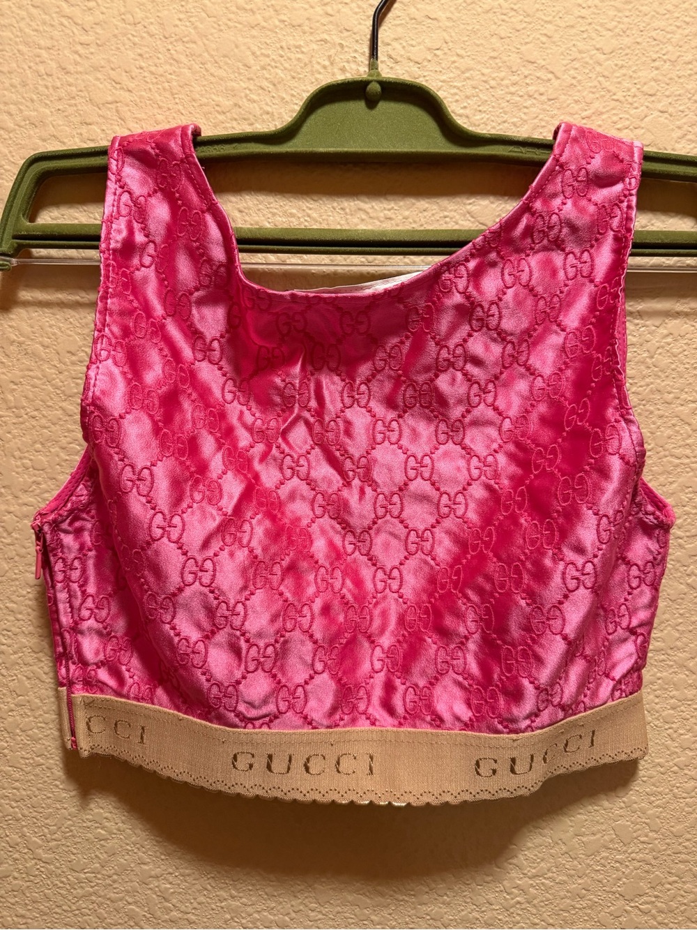 New Gucci GG Logo Pink Silk Cropped Top Bustier Size 40 / US XS - Picture 8 of 10